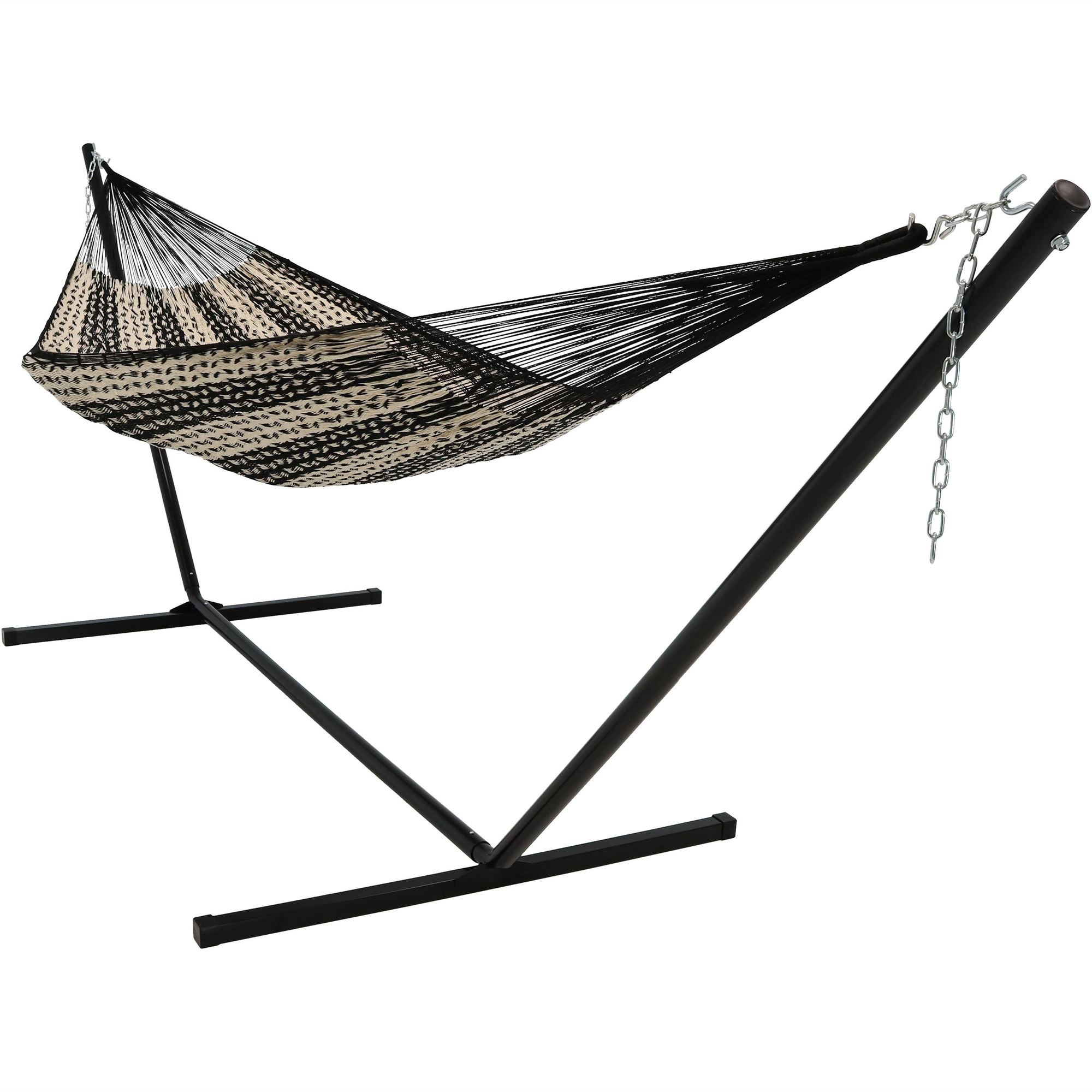 Sunnydaze Decor, XXL Thick Cord Mayan Hammock Stand - Black, Color Beige, Capacity 400 lb, Material Cotton, Model# HM24BNBLK Combo